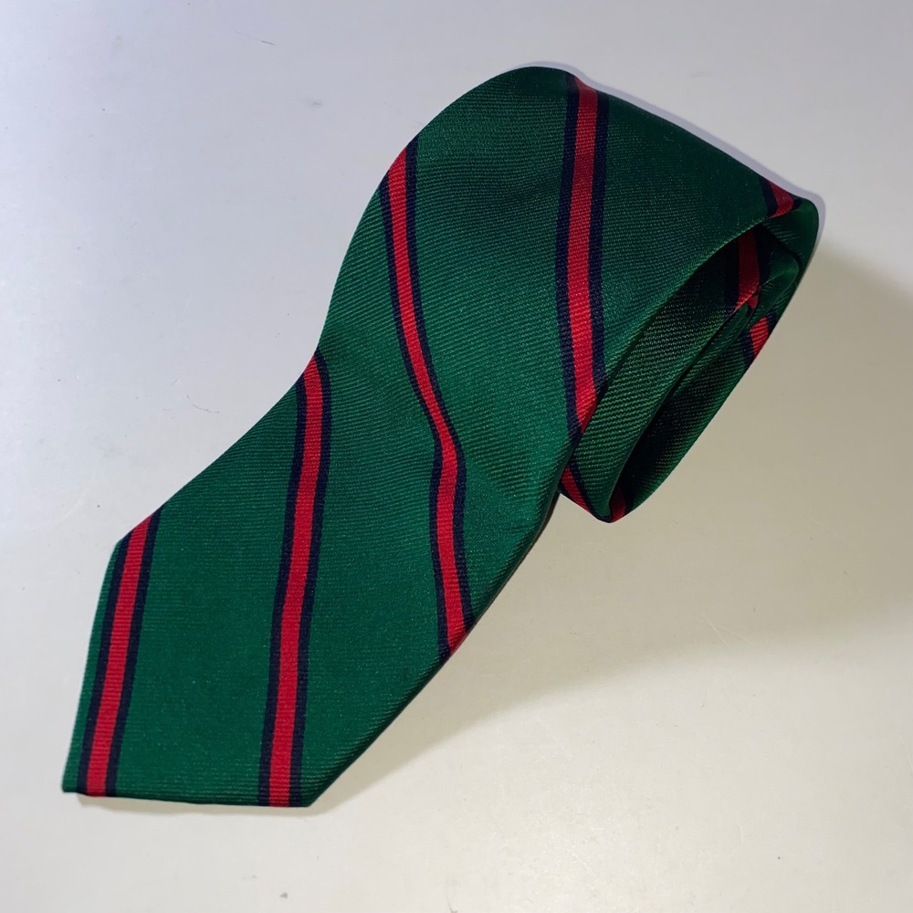 Brooks Brothers Mens Silk Repp Stripe Tie Green Red Navy Blue Made in USA